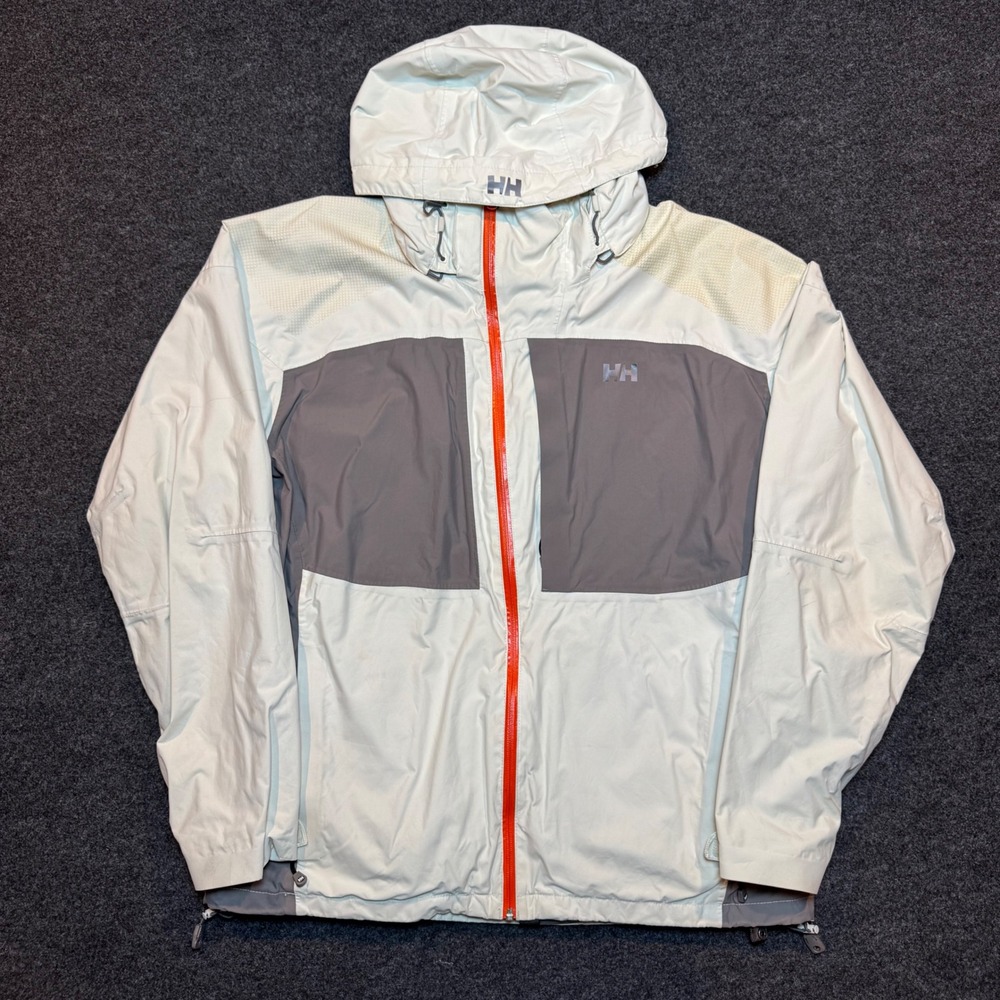 Helly Hansen Mens XL Grey Colorblock Technical Hooded Shell Jacket Orange Zip